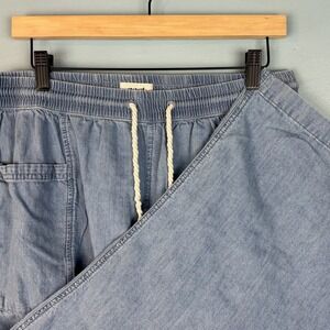Pact Women Large Blue Chambray Wide Leg Cropped Drawstring Pants Trousers Pocket
